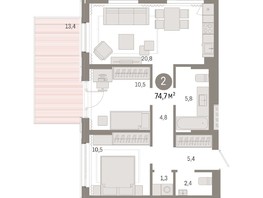 Продается 2-комнатная квартира ЖК Пшеница, дом 3, 74.73  м², 9530000 рублей