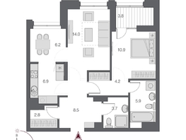 Продается 2-комнатная квартира ЖК Дом Нобель, 64.8  м², 14100000 рублей