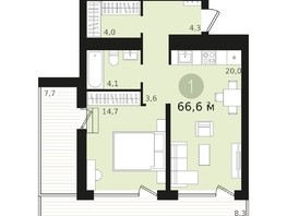 Продается 1-комнатная квартира ЖК Авиатор, дом 1-2, 66.63  м², 10000000 рублей