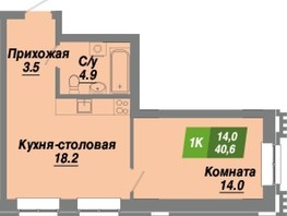 Продается 1-комнатная квартира ЖК Калининский квартал, дом 2, 40.6  м², 6617800 рублей