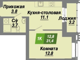 Продается 1-комнатная квартира ЖК Калининский квартал, дом 2, 31.4  м², 5243800 рублей