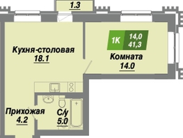 Продается 1-комнатная квартира ЖК Калининский квартал, дом 2, 41.3  м², 6855800 рублей