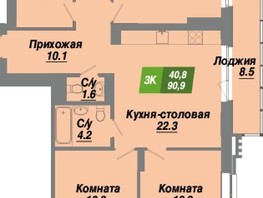 Продается 3-комнатная квартира ЖК Калининский квартал, дом 4, 90.9  м², 14544000 рублей