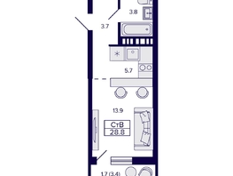 Продается Студия ЖК Gorizont (Горизонт), 29  м², 4600000 рублей