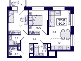 Продается 3-комнатная квартира ЖК Citatum (Цитатум), 60  м², 8650000 рублей