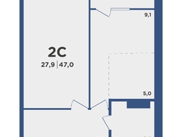 Продается 2-комнатная квартира ЖК Поколение, дом 2, 47  м², 5015000 рублей