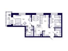 Продается 3-комнатная квартира ЖК Сподвижники, 72.1 м², 8250000 рублей