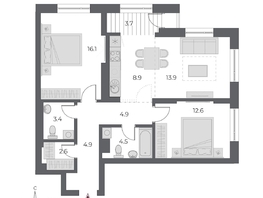 Продается 3-комнатная квартира ЖК ОСКАР, дом 1, 75.1 м², 15150000 рублей