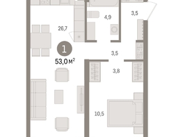 Продается 1-комнатная квартира ЖК Авиатор, дом 3, 52.96  м², 8160000 рублей