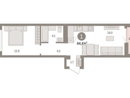 Продается 1-комнатная квартира ЖК Авиатор, дом 3, 44.44  м², 7440000 рублей