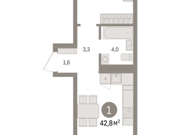 Продается 1-комнатная квартира ЖК Авиатор, дом 3, 42.82  м², 7010000 рублей