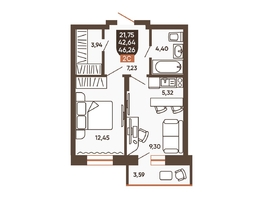 Продается 2-комнатная квартира ЖК Ермак, 46.23  м², 5600000 рублей