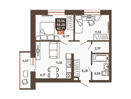 Продается 3-комнатная квартира ЖК Ермак, 62.71  м², 6790000 рублей