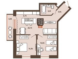 Продается 3-комнатная квартира ЖК Ермак, 77.68  м², 7780000 рублей