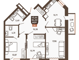 Продается 3-комнатная квартира ЖК Ермак, 89.91  м², 8690000 рублей