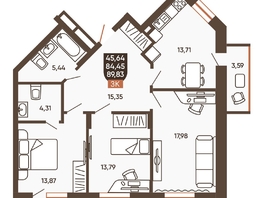 Продается 3-комнатная квартира ЖК Ермак, 89.83  м², 8790000 рублей