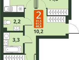 Продается 2-комнатная квартира ЖК Тайгинский парк, дом 4, 68.8  м², 8450000 рублей