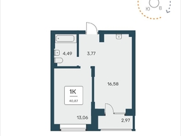 Продается 1-комнатная квартира ЖК Расцветай на Авиастроителей, 40.87  м², 6250000 рублей