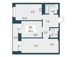 Продается 3-комнатная квартира ЖК Расцветай на Красном, дом 5, 69.5  м², 12200000 рублей