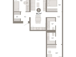 Продается 3-комнатная квартира ЖК Европейский берег, дом 49, 85.21  м², 13360000 рублей