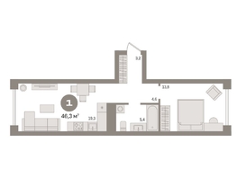 Продается 1-комнатная квартира ЖК Авиатор, дом 2, 46.27  м², 7980000 рублей