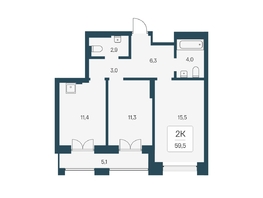 Продается 2-комнатная квартира ЖК Расцветай на Кропоткина, дом 1, 59.5  м², 9550000 рублей