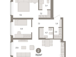 Продается 2-комнатная квартира ЖК Авиатор, дом 3, 73  м², 10810000 рублей