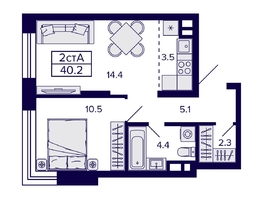 Продается 2-комнатная квартира ЖК Citatum (Цитатум), 40.2  м², 6350000 рублей