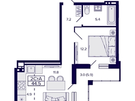 Продается 2-комнатная квартира ЖК Gorizont (Горизонт), 44.5  м², 6200000 рублей