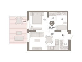 Продается 1-комнатная квартира ЖК Европейский берег, дом 44, 55.6  м², 9630000 рублей