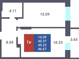 Продается 1-комнатная квартира ЖК Чкалов, дом 3, 46.5  м², 6736688 рублей