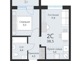 Продается 2-комнатная квартира ЖК Свои люди, дом 2, 36.7  м², 3890000 рублей