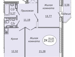 Продается 2-комнатная квартира ЖК Комета - Октябрьский, б/с 1, 65.97  м², 7916400 рублей