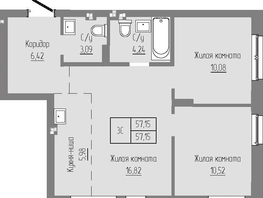 Продается 3-комнатная квартира ЖК Базилик, дом 2, 57.15  м², 7462000 рублей