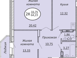 Продается 2-комнатная квартира ЖК Пролетарский, 64.23  м², 7836060 рублей