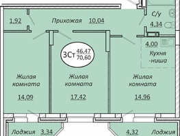 Продается 3-комнатная квартира ЖК Пролетарский, 70.6  м², 8330800 рублей