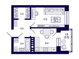 Продается 1-комнатная квартира ЖК Сподвижники, 35.4  м², 4850000 рублей