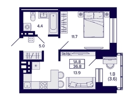 Продается 1-комнатная квартира ЖК Сподвижники, 36.8  м², 4500000 рублей