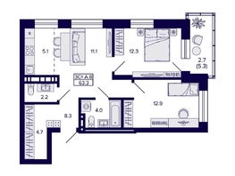 Продается 3-комнатная квартира ЖК Сподвижники, 63.3  м², 7150000 рублей