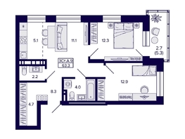 Продается 3-комнатная квартира ЖК Сподвижники, 63.3  м², 7200000 рублей