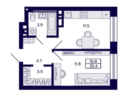 Продается 1-комнатная квартира ЖК Сподвижники, 35.4  м², 4400000 рублей