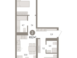 Продается 2-комнатная квартира ЖК Авиатор, дом 3, 63.18  м², 10240000 рублей