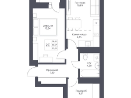 Продается 2-комнатная квартира ЖК Актив, 53.01  м², 8900000 рублей