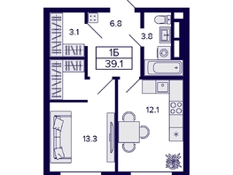 Продается 1-комнатная квартира ЖК Citatum (Цитатум), 39.1  м², 6450000 рублей