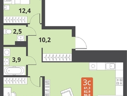 Продается 3-комнатная квартира ЖК Тайгинский парк, дом 3, 86  м², 9860000 рублей