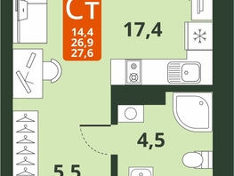 Продается Студия ЖК Тайгинский парк, дом 4, 27.6  м², 4860000 рублей