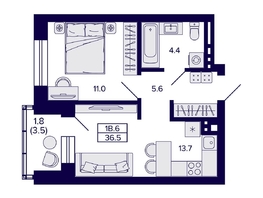 Продается 1-комнатная квартира ЖК Сподвижники, 36.5  м², 5350000 рублей