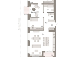 Продается 2-комнатная квартира ЖК На Декабристов, дом 6-2, 106.28  м², 22060000 рублей