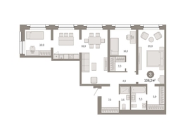 Продается 3-комнатная квартира ЖК Европейский берег, дом 44, 106.2  м², 13210000 рублей