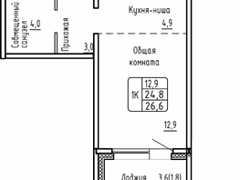 Продается 1-комнатная квартира ЖК Самоцветы, Бирюза дом 2, 26.6  м², 3230000 рублей